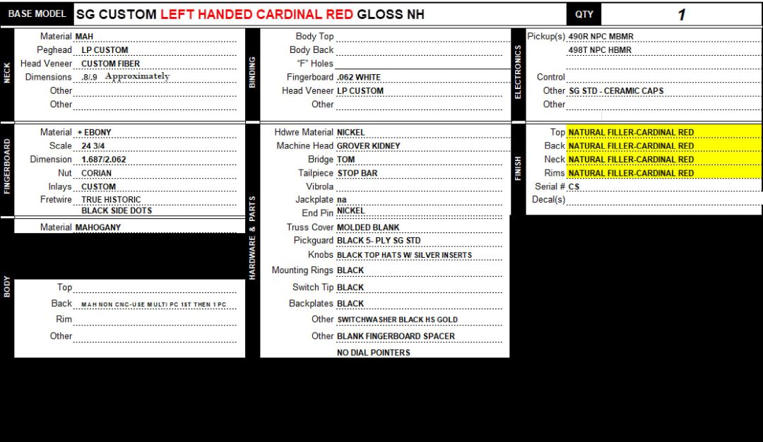 Gibson SG Custom Left Handed Gloss NH - Cardinal Red - Image 2